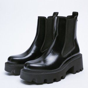 NWT  Zara Black Chelsea Ankle Boots with Track Sole. Size 6